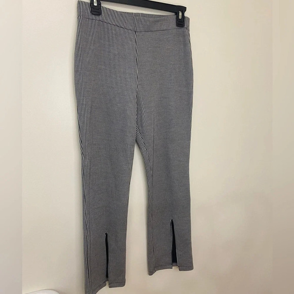 Zara|| Black & White cotton stripped ankle pants with slits on the Front. - Picture 1 of 5